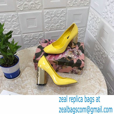 Dolce  &  Gabbana Heel 10.5cm Patent Leather Pumps Yellow with DG Karol Heel 2021